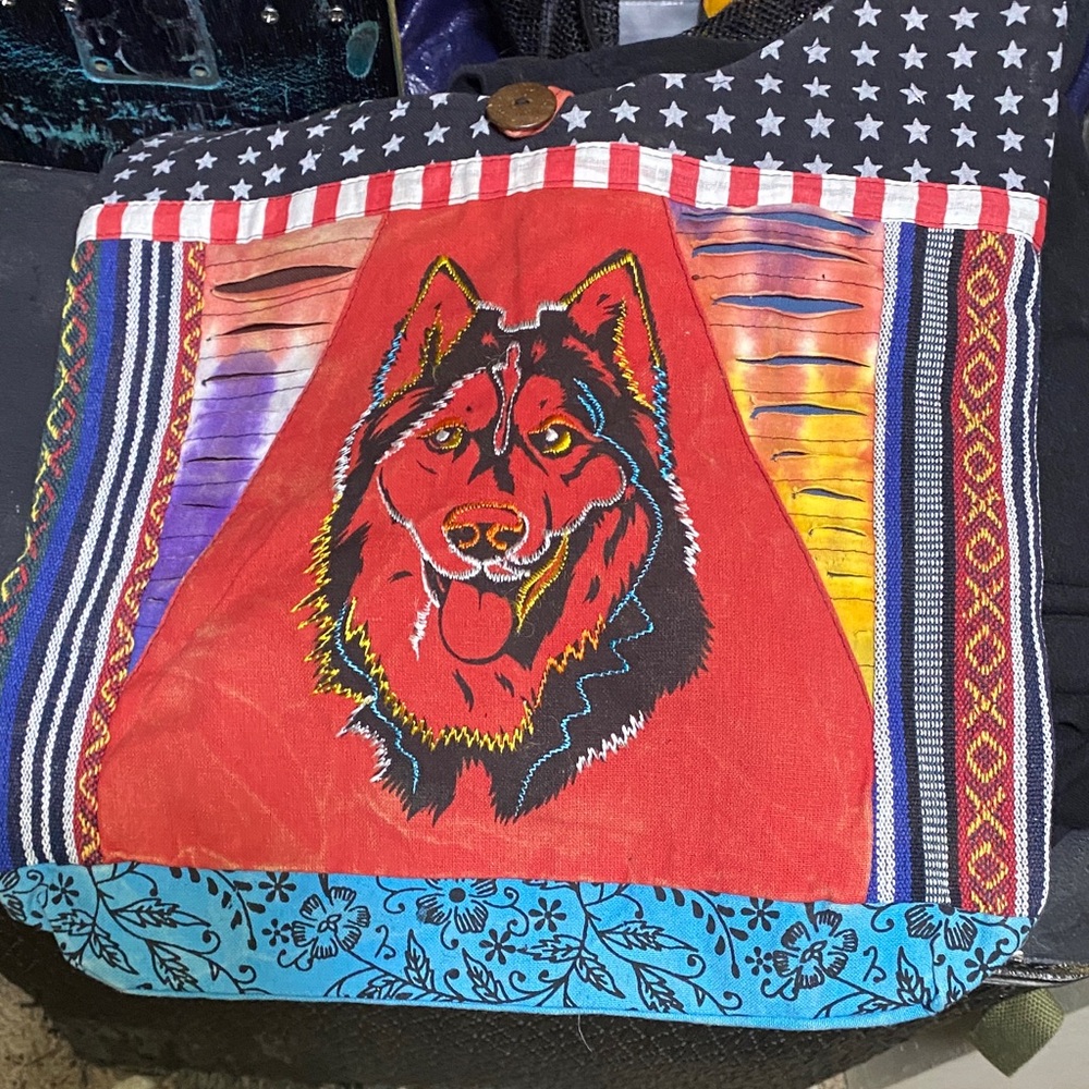 Colorful Wolf Print Hobo Bag
